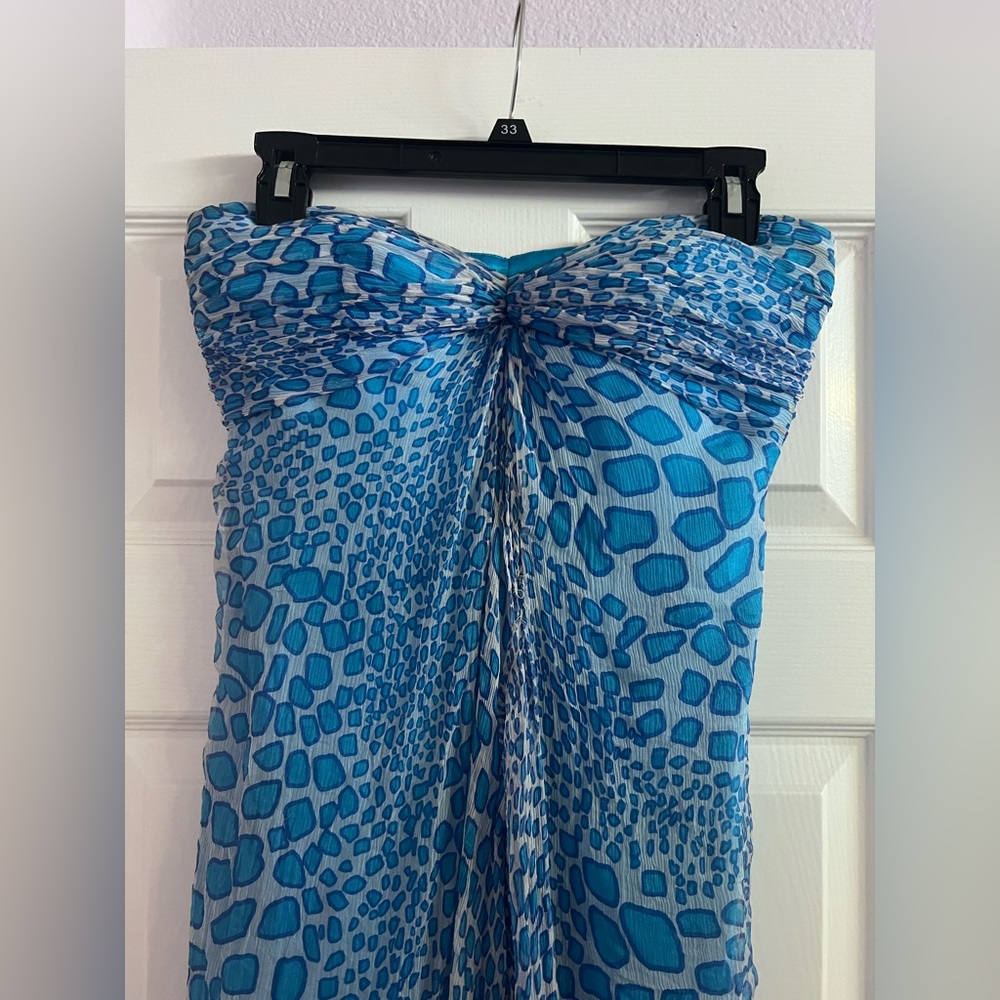 Laundry By Shelli Segal Blue Strapless Animal-Print Silk Gown Maxi Dress - 6 - Picture 4 of 8